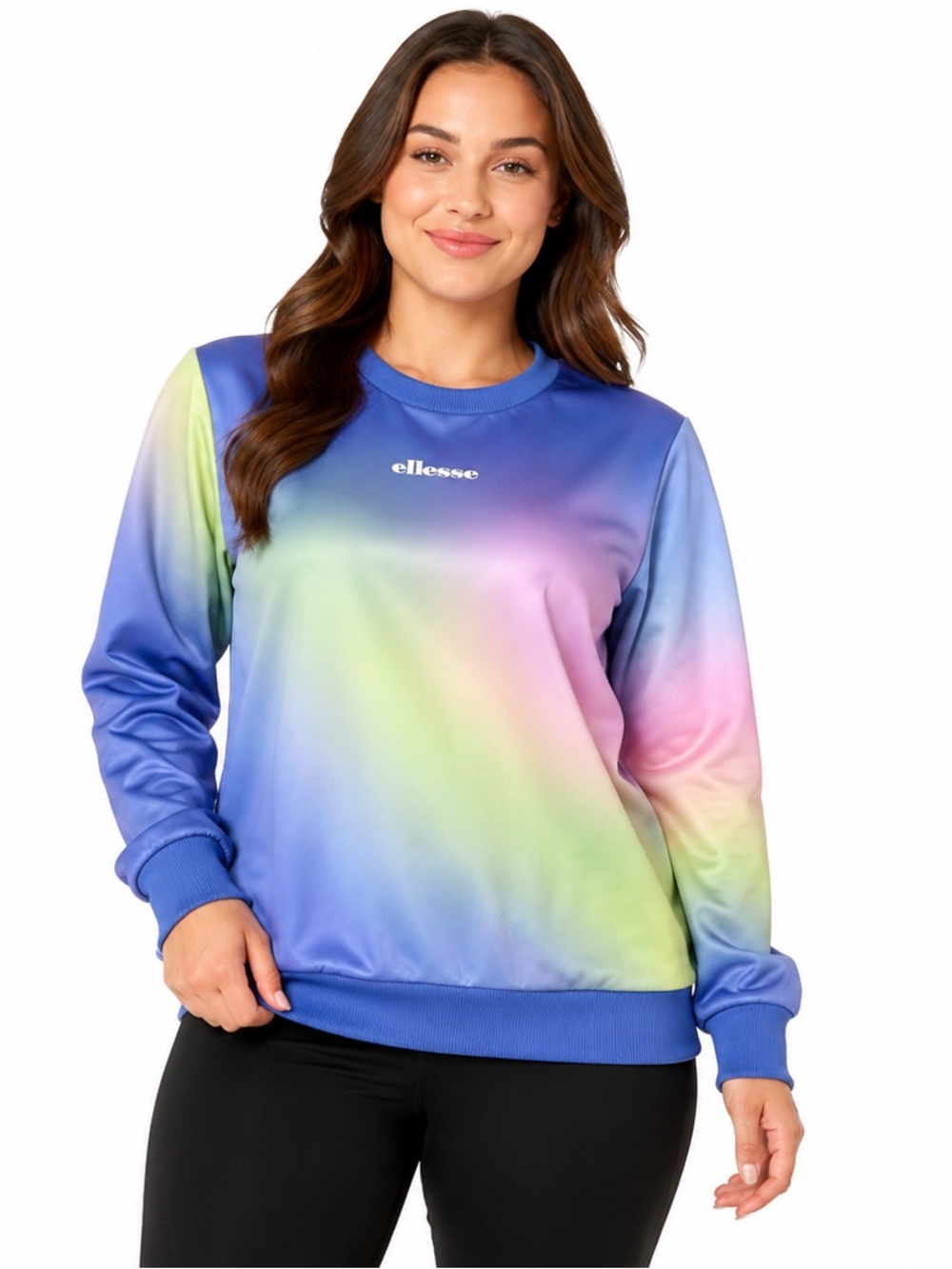 Ellesse Salute Women’s Ombre Sweatshirt Blue Rainbow Gradient Crewneck US 6